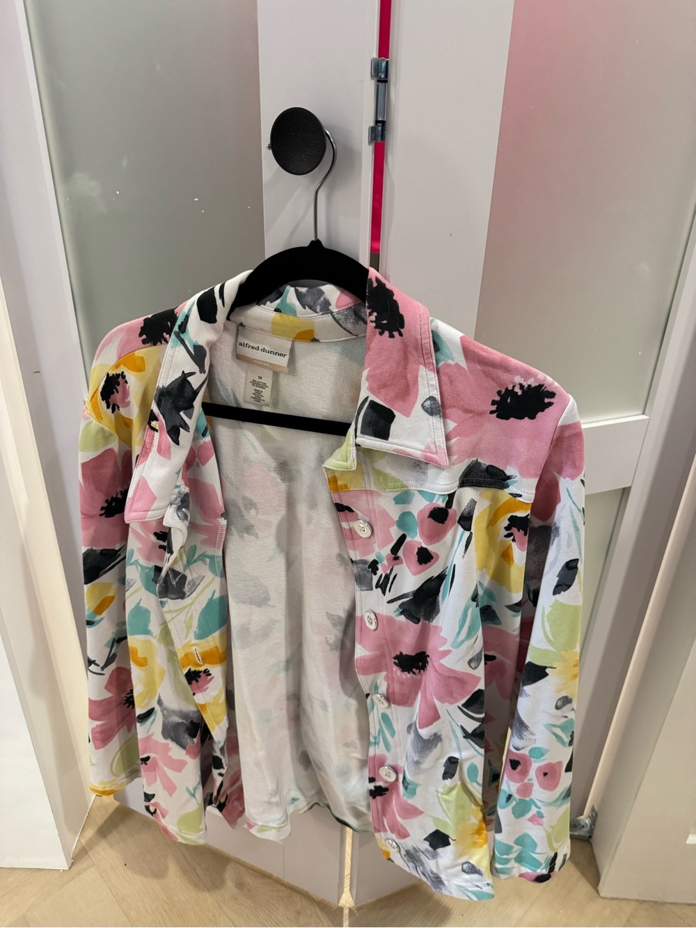Alfred Dunner Pink Multi Floral Jean Jacket